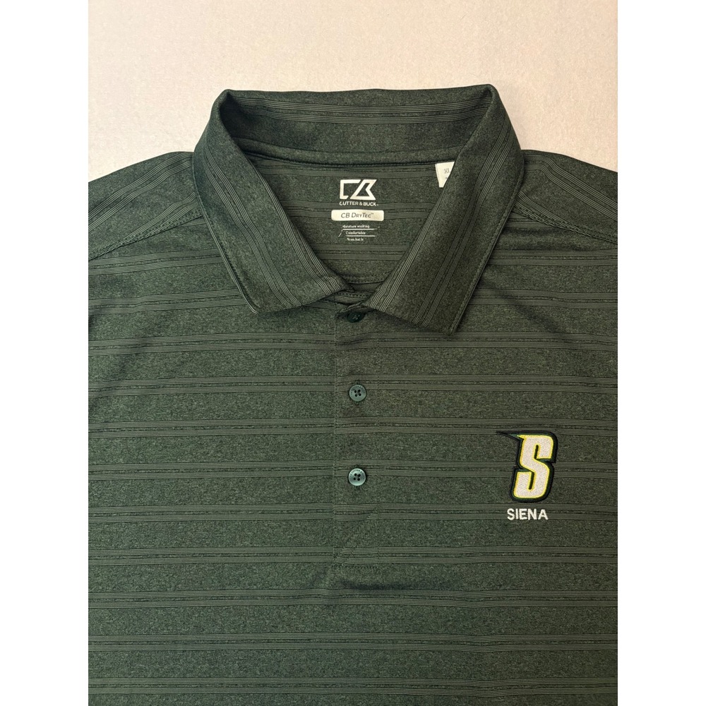 Cutter & Buck Mens XL Siena College Polo Shirt Green CB DryTec Striped Golf Tee
